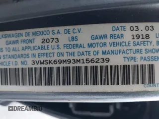 2003 Volkswagen Jetta GLS with VIN 3VWSK69M93M156239, listed as a IAAI auction lot 42190123 with 195,173 mi miles and . Bid and sale history available at DreamBid. Image 9.