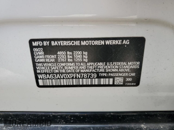 2023 BMW 4 Series 430i с VIN WBA63AV0XPFN78739, выставлен на аукционе Copart как лот 51443495 с пробегом 67 708 миль миль и Чистый • Clean title. История ставок и продаж доступна на DreamBid. Изображение 12.