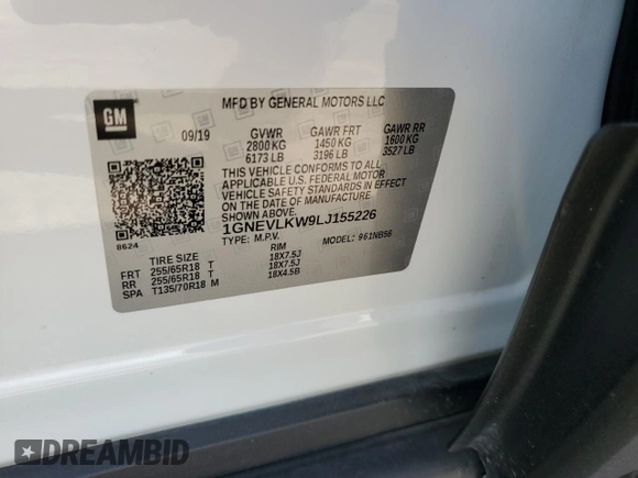 2020 Chevrolet Traverse LS with VIN 1GNEVLKW9LJ155226, listed as a Copart auction lot 68505504 with 42,517 mi miles and Salvage Title. Bid and sale history available at carsss.com. Image 13.