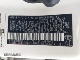 2010 Toyota Corolla с VIN 2T1BU4EE3AC286152, выставлен на аукционе IAAI как лот 42510074 с пробегом 183 543 миль миль и . История ставок и продаж доступна на DreamBid. Изображение 9.