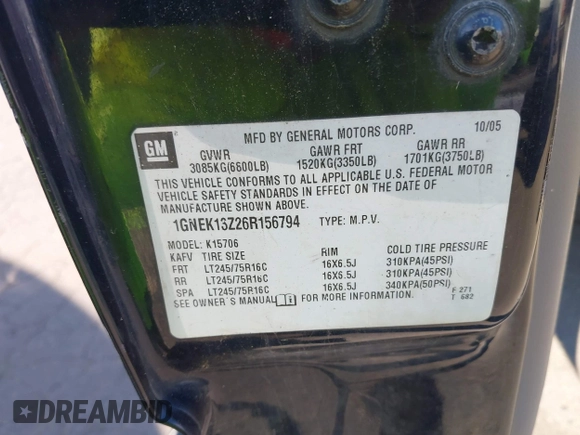 2006 Chevrolet Tahoe Z71 z VIN 1GNEK13Z26R156794, wystawiony jako IAAI lot #42047349 z przebiegiem 260 813 mil mil oraz . Historia ofert i sprzedaży dostępna na DreamBid. Obrazek 9.