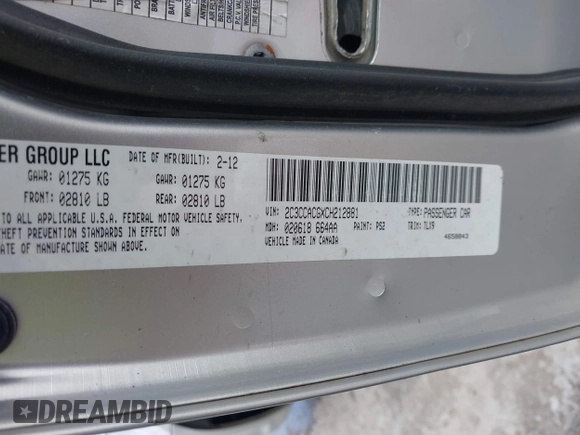 2012 Chrysler 300 Limited with VIN 2C3CCACGXCH212881, listed as a IAAI auction lot 41882643 with 160,645 mi miles. Bid and sale history available at carsss.com. Image 9.