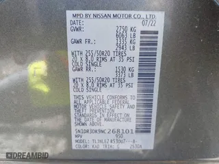 2022 Nissan Pathfinder Platinum with VIN 5N1DR3DK9NC268101, listed as a IAAI auction lot 41277151 with 51,197 mi miles. Bid and sale history available at carsss.com. Image 9.