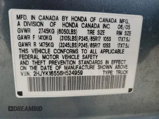 2006 Honda Ridgeline RTL with VIN 2HJYK16556H524959, listed as a Copart auction lot 50733285 with 134,389 mi miles and Salvage Title. Bid and sale history available at carsss.com. Image 12.