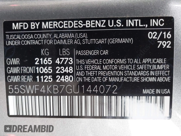 2016 Mercedes-Benz C 300 Luxury with VIN 55SWF4KB7GU144072, listed as a IAAI auction lot 41869044 with 60,208 mi miles and . Bid and sale history available at carsss.com. Image 9.