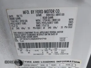 2013 Ford F-150 XL with VIN 1FTEW1CM2DKF61710, listed as a IAAI auction lot 42294937 with 297,904 mi miles and . Bid and sale history available at DreamBid. Image 9.