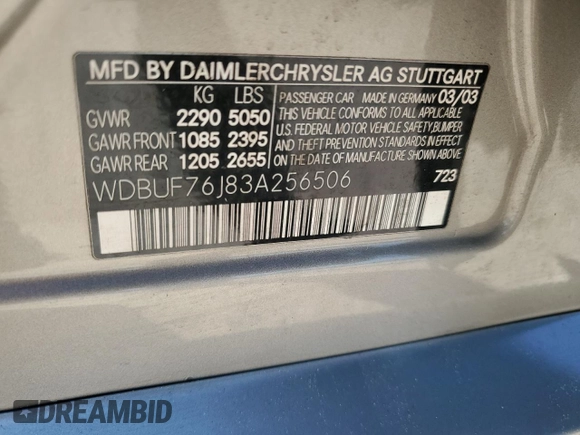 2003 Mercedes-Benz E-Class 5.5L AMG with VIN WDBUF76J83A256506, listed as a Copart auction lot 48587735 with 191,902 mi miles and Clean Title. Bid and sale history available at carsss.com. Image 12.