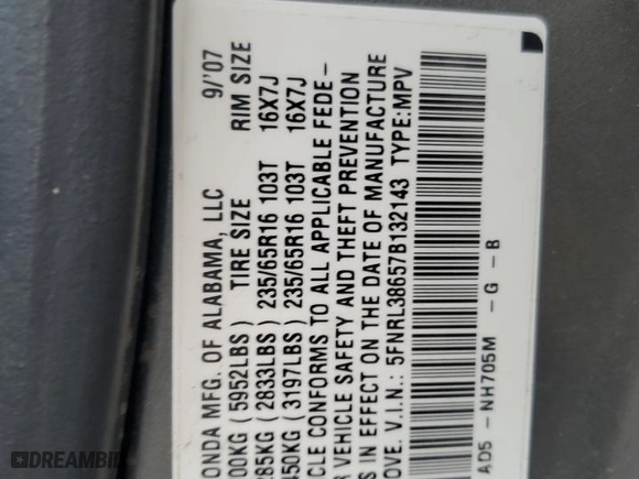 2007 Honda Odyssey EX-L with VIN 5FNRL38657B132143, listed as a Copart auction lot 49620235 with 0 mi miles and Salvage Title. Bid and sale history available at carsss.com. Image 15.
