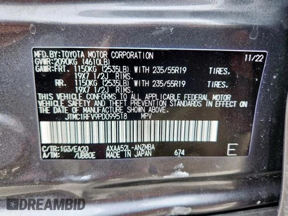 2023 Toyota RAV4 XLE Premium z VIN JTMC1RFV9PD099518, wystawiony jako Copart lot #59429125 z przebiegiem 19 866 mil mil oraz Szkoda całkowita • Salvage title. Historia ofert i sprzedaży dostępna na DreamBid. Obrazek 13.