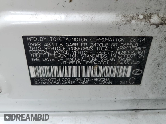 2014 Lexus GS 350 with VIN JTHBE1BL1E5042001, listed as a Copart auction lot 65809334 with 134,130 mi miles and Salvage Title. Bid and sale history available at carsss.com. Image 12.