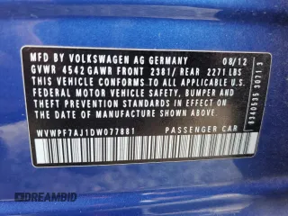 2013 Volkswagen Golf с VIN WVWPF7AJ1DW077881, выставлен на аукционе Copart как лот 71592774 с пробегом 132 086 миль миль и Списание • Salvage title. История ставок и продаж доступна на DreamBid. Изображение 12.
