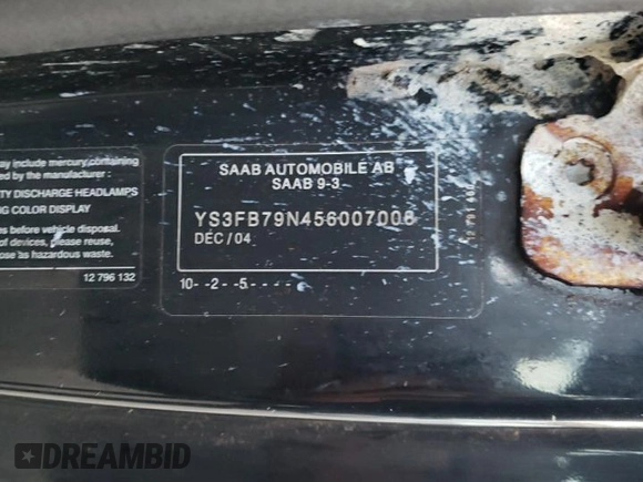 2005 Saab 9-3 z VIN YS3FB79N456007008, wystawiony jako Copart lot #80269283 z przebiegiem 232 103 mil mil oraz Nie do naprawy • Non repairable. Historia ofert i sprzedaży dostępna na DreamBid. Obrazek 13.