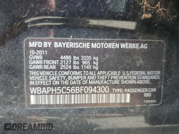 2011 BMW 3 Series 328i с VIN WBAPH5C56BF094300, выставлен на аукционе Copart как лот 61018775 с пробегом 89 024 миль миль и Чистый • Clean title. История ставок и продаж доступна на DreamBid. Изображение 12.