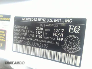 2018 Mercedes-Benz C 43 AMG with VIN 55SWF6EB0JU252192, listed as a IAAI auction lot 36939744 with Not provided miles and . Bid and sale history available at DreamBid. Image 9.