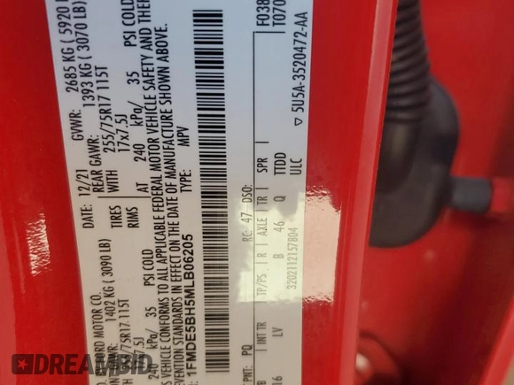 2021 Ford Bronco z VIN 1FMDE5BH5MLB06205, wystawiony jako Copart lot #56503275 z przebiegiem 45 287 mil mil oraz Szkoda całkowita • Salvage title. Historia ofert i sprzedaży dostępna na DreamBid. Obrazek 13.