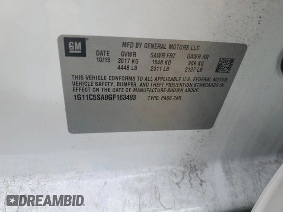 2016 Chevrolet Malibu LT with VIN 1G11C5SA8GF163493, listed as a Copart auction lot 73270864 with 124,648 mi miles and Clean Title. Bid and sale history available at DreamBid. Image 12.