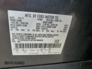 2015 Ford Explorer Sport z VIN 1FM5K8GTXFGC46452, wystawiony jako Copart lot #60426205 z przebiegiem 94 385 mil mil oraz Szkoda całkowita • Salvage title. Historia ofert i sprzedaży dostępna na DreamBid. Obrazek 14.