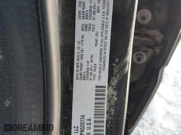 2023 Ram 1500 Big Horn with VIN 1C6SRFFM3PN520774, listed as a Copart auction lot 64585325 with Not provided miles and Salvage title. Bid and sale history available at DreamBid. Image 12.