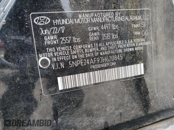 2018 Hyundai Sonata SE z VIN 5NPE24AF9JH620845, wystawiony jako Copart lot #55620115 z przebiegiem 185 229 mil mil oraz Szkoda całkowita • Salvage title. Historia ofert i sprzedaży dostępna na DreamBid. Obrazek 12.