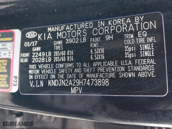 2017 Kia Soul with VIN KNDJN2A29H7473898, listed as a IAAI auction lot 41634232 with 79,430 mi miles. Bid and sale history available at carsss.com. Image 9.