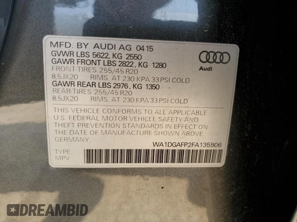 2015 Audi Q5 Premium Plus z VIN WA1DGAFP2FA135906, wystawiony jako Copart lot #58762915 z przebiegiem Nie podano mil oraz Szkoda całkowita • Salvage title. Historia ofert i sprzedaży dostępna na DreamBid. Obrazek 13.