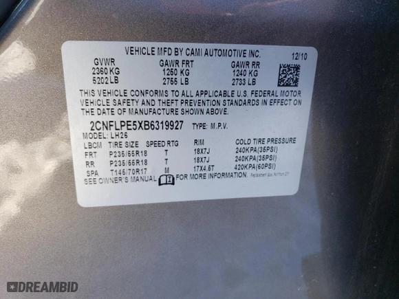 2011 Chevrolet Equinox LT w/2LT with VIN 2CNFLPE5XB6319927, listed as a Copart auction lot 88174365 with 158,690 mi miles and Salvage Title. Bid and sale history available at carsss.com. Image 13.