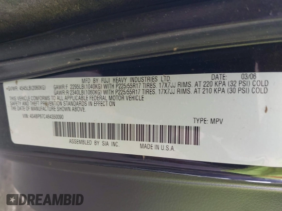 2006 Subaru Legacy Outback XT Limited with VIN 4S4BP67C464350090, listed as a IAAI auction lot 41677357 with 194,228 mi miles and . Bid and sale history available at DreamBid. Image 9.