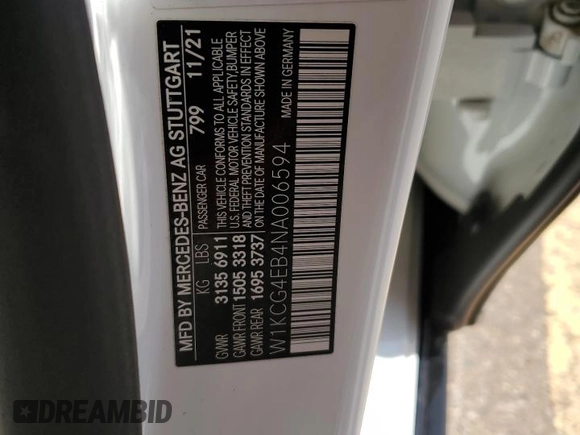 2022 Mercedes-Benz EQS with VIN W1KCG4EB4NA006594, listed as a Copart auction lot 57069874 with 10,826 mi miles and Salvage Title. Bid and sale history available at carsss.com. Image 12.