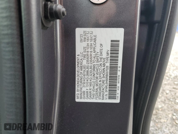 2024 Honda Odyssey EX-L with VIN 5FNRL6H66RB007026, listed as a Copart auction lot 51285525 with 22,382 mi miles and Salvage Title. Bid and sale history available at DreamBid. Image 13.