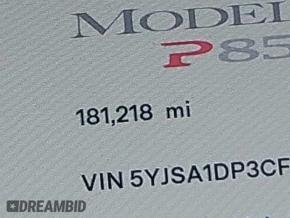 2012 Tesla Model S Performance with VIN 5YJSA1DP3CFP01348, listed as a IAAI auction lot 42185490 with 181,217 mi miles and . Bid and sale history available at DreamBid. Image 14.