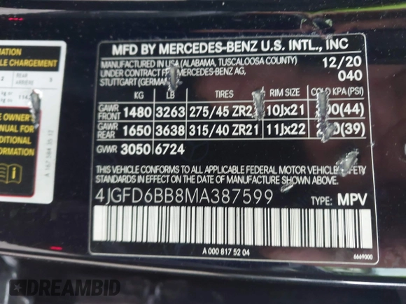 2021 Mercedes-Benz GLE 53 AMG z VIN 4JGFD6BB8MA387599, wystawiony jako IAAI lot #42099507 z przebiegiem 56 891 mil mil oraz . Historia ofert i sprzedaży dostępna na DreamBid. Obrazek 9.