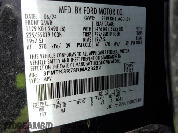 2024 Ford Mustang Mach-E Premium z VIN 3FMTK3R78RMA23282, wystawiony jako Copart lot #88931835 z przebiegiem Nie podano mil oraz Szkoda całkowita • Salvage title. Historia ofert i sprzedaży dostępna na DreamBid. Obrazek 14.