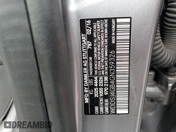 2016 Mercedes-Benz CLA 250 with VIN WDDSJ4GB4GN359326, listed as a Copart auction lot 43945034 with 109,016 mi miles and . Bid and sale history available at DreamBid. Image 14.