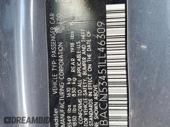 2001 BMW Z3 3.0 with VIN WBACN53451LL46309, listed as a Copart auction lot 88944085 with 159,449 mi miles and Salvage title. Bid and sale history available at DreamBid. Image 12.