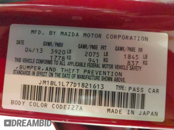 2013 Mazda 3 i Touring with VIN JM1BL1L77D1821613, listed as a IAAI auction lot 42013129 with 118,235 mi miles and . Bid and sale history available at DreamBid. Image 9.
