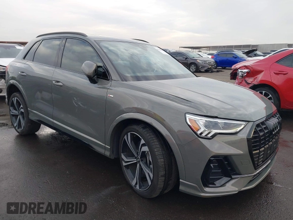 2023 Audi Q3 S line Premium Plus with VIN WA1EECF33P1147843, listed as a IAAI auction lot 41240001 with 22,743 mi miles. Bid and sale history available at carsss.com. Image 1.