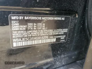 2017 BMW 5 Series 540i with VIN WBAJE5C31HG915206, listed as a Copart auction lot 57346195 with 84,427 mi miles and Salvage title. Bid and sale history available at DreamBid. Image 12.