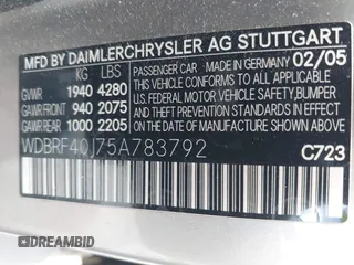 2005 Mercedes-Benz C 230 Kompressor с VIN WDBRF40J75A783792, выставлен на аукционе IAAI как лот 42772016 с пробегом 137 891 миль миль и . История ставок и продаж доступна на DreamBid. Изображение 9.