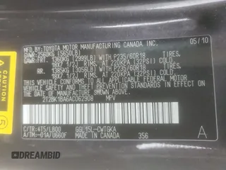 2010 Lexus RX 350 with VIN 2T2BK1BA6AC062908, listed as a Copart auction lot 52739005 with 124,793 mi miles and Salvage Title. Bid and sale history available at DreamBid. Image 12.