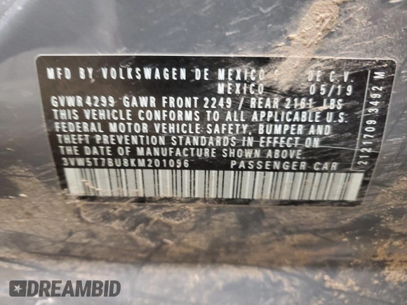 2019 Volkswagen Jetta GLI S z VIN 3VW5T7BU8KM201096, wystawiony jako Copart lot #84655124 z przebiegiem Nie podano mil oraz Szkoda całkowita • Salvage title. Historia ofert i sprzedaży dostępna na DreamBid. Obrazek 14.