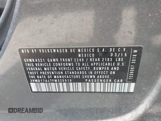2015 Volkswagen Jetta SE с VIN 3VWD17AJ7FM325519, выставлен на аукционе IAAI как лот 41934201 с пробегом 139 167 миль миль и . История ставок и продаж доступна на DreamBid. Изображение 9.