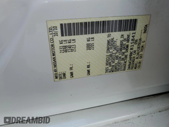 2011 Nissan Maxima SV с VIN 1N4AA5AP8BC815841, выставлен на аукционе Copart как лот 54327713 с пробегом 133 430 миль миль и Чистый • Clean title. История ставок и продаж доступна на DreamBid. Изображение 12.