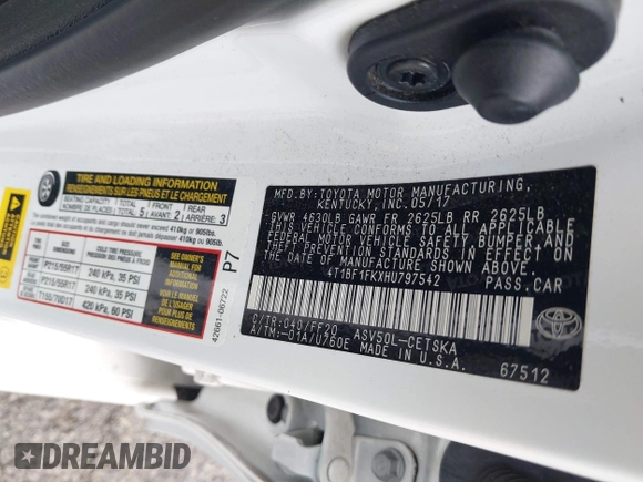 2017 Toyota Camry XLE z VIN 4T1BF1FKXHU797542, wystawiony jako IAAI lot #42374500 z przebiegiem 49 983 mil mil oraz . Historia ofert i sprzedaży dostępna na DreamBid. Obrazek 9.