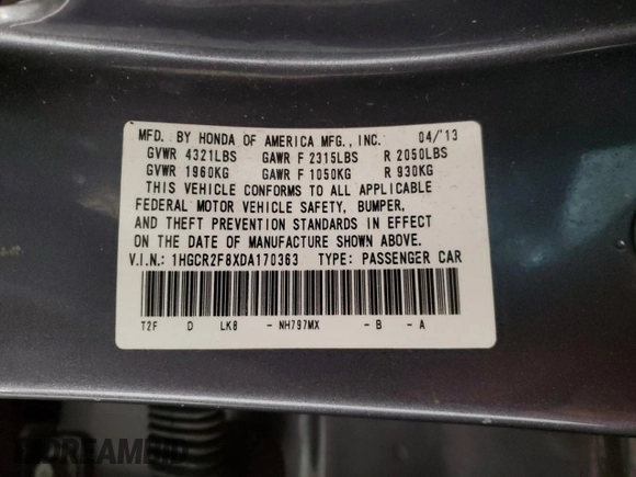 2013 Honda Accord EX-L with VIN 1HGCR2F8XDA170363, listed as a Copart auction lot 50372295 with 111,213 mi miles and Salvage Title. Bid and sale history available at DreamBid. Image 13.