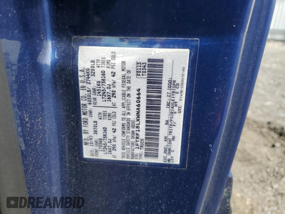 1998 Ford F-150 with VIN 1FTRF18LXWNA60664, listed as a Copart auction lot 52234065 with 46,475 mi miles and Clean title. Bid and sale history available at DreamBid. Image 12.