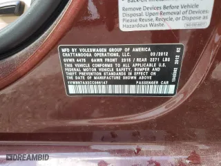 2012 Volkswagen Passat SE with VIN 1VWBH7A32CC066147, listed as a Copart auction lot 50908525 with 0 mi miles and Salvage Title. Bid and sale history available at carsss.com. Image 12.