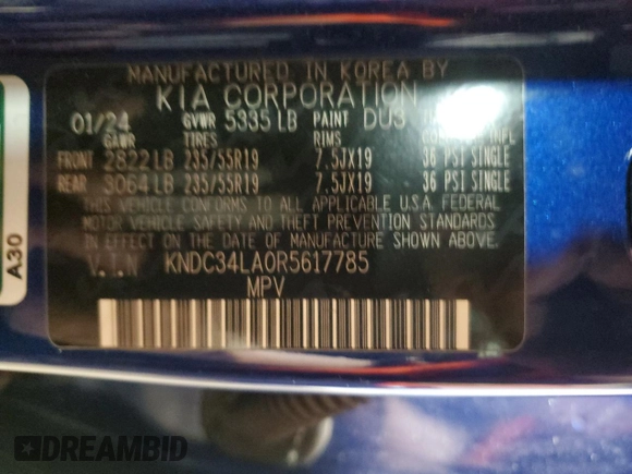 2024 Kia EV6 Wind with VIN KNDC34LA0R5617785, listed as a Copart auction lot 54454865 with 15,423 mi miles and Clean Title. Bid and sale history available at DreamBid. Image 13.