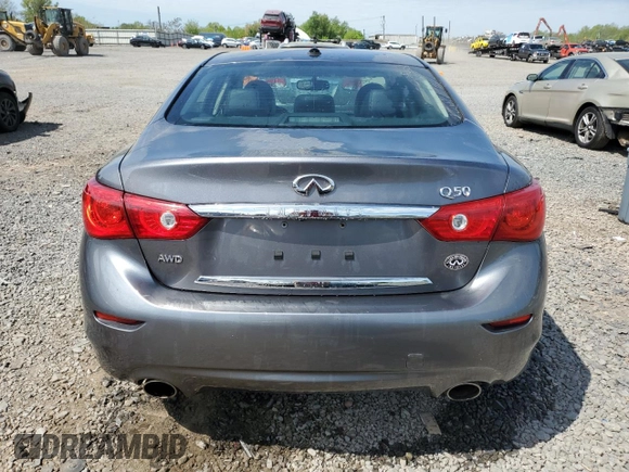 2014 Infiniti Q50 Sport with VIN JN1BV7ARXEM701051, listed as a Copart auction lot 55157825 with 192,418 mi miles and Salvage title. Bid and sale history available at DreamBid. Image 6.
