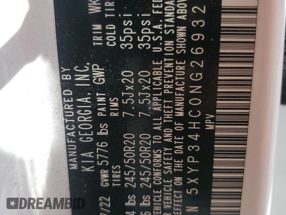 2022 Kia Telluride EX z VIN 5XYP34HC0NG269323, wystawiony jako Copart lot #57428245 z przebiegiem 22 171 mil mil oraz Szkoda całkowita • Salvage title. Historia ofert i sprzedaży dostępna na DreamBid. Obrazek 13.