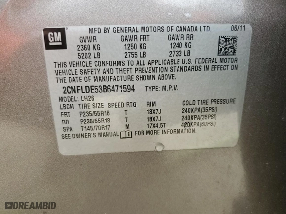 2011 Chevrolet Equinox LT w/1LT with VIN 2CNFLDE53B6471594, listed as a Copart auction lot 49697765 with 220,211 mi miles and Salvage Title. Bid and sale history available at carsss.com. Image 14.